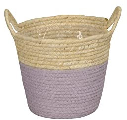 finehomegarden Korb aus Maisblatt mit Henkel Aufbewahrung Ø20 H18cm Übertopf Natur/Flieder Blumentopf Pflanzgefäß