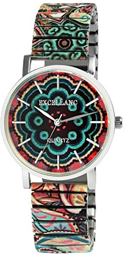 Excellanc Damen-Uhr Armbanduhr Zugarmband Zugband Edelstahl bunt 1700075