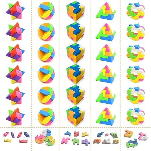 ICEPAPA, Radiergummi kinder mitgebsel, Würfelpuzzle Eraser, Geeignet als Kindergeburtstag geschenke, Mitgebsel Kindergeburtstag oder Give away kindergeburtstag(30 Stück, enthält 5 Formen)