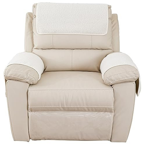 NNSMUN Armlehnenschoner,Gesteppte Kopfstütze Abdeckung Armlehnenschoner mit Seitentasche rutschfest Armlehnenschoner für Stuhl Sofa Liege Sessel Weiche Mit Taschen (Beige,5pcs (with Pocket))