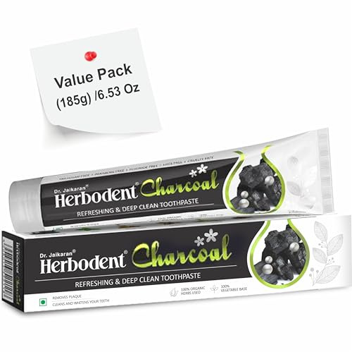 Herbodent® Charcoal Toothpaste -185g Pack of 1 | Whitens Teeth & Fresh Breath: No Bleach, No Fluoride | Activated Bamboo Charcoal & Organic Herbs-Wheat Germ, Thyme, Clove