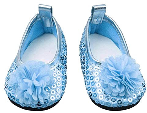 Pesoncarl Glitzer Puppenschuhe, Blumen Kleidschuh für 18 Zoll unsere Generation Girl Puppen Babypuppen Accessoires 1 Paar Blau, Puppenzubehör