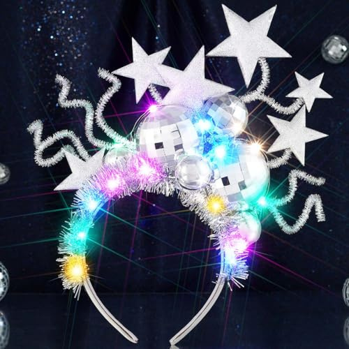 Reaky Stern-Stirnband, silberfarben, Feder-Haarreifen, Disco-Stirnbänder, Festival-Kostüm, Haarschmuck für Damen