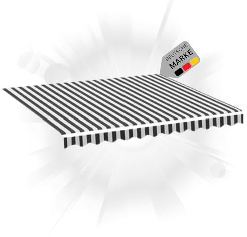 DELUKE® Markisenbespannung Markisenstoff Wasserabweisend Reißfest | Anthrazit-Weiß, für 400x350cm Rahmen | Markise mit Volant Markisen Ersatzstoff Markisentuch Sonnenschutz Markisenzubehör