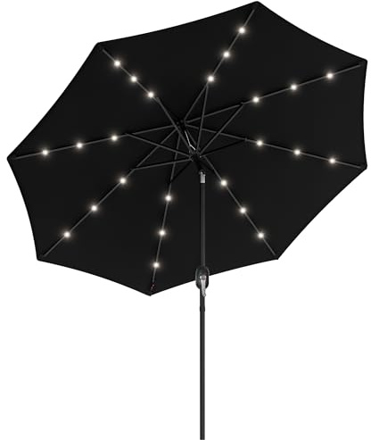 Outsunny 2.7m Patio Garden Umbrella Outdoor Parasol Outdoor Market Table Umbrella with Tilt Crank and 24 LEDs Lights (Black)