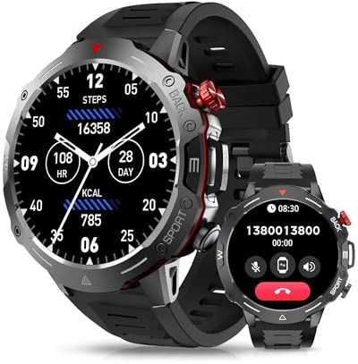 AVUMDA Smartwatch Herren mit Telefonfunktion 1,52 Zoll Militär Smart Watch mit Herzfrequenz, Blutdruck, Schlafüberwachung, Sprachassistent, Message Reminder für Android iOS 120+ Sportmodi Fitnessuhr