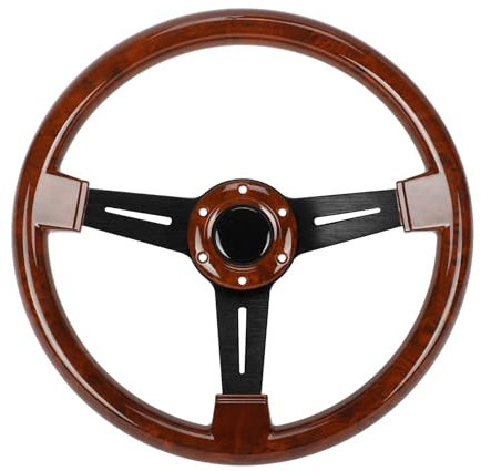 aleawol 350mm 14 Zoll Sport Holzlenkrad Retro, 3 Speichen Holzlenkrad Oldtimer mit Hupenknopf Kit für Racing Cart Zubehör Automodifikationen Auto Sim Fahren