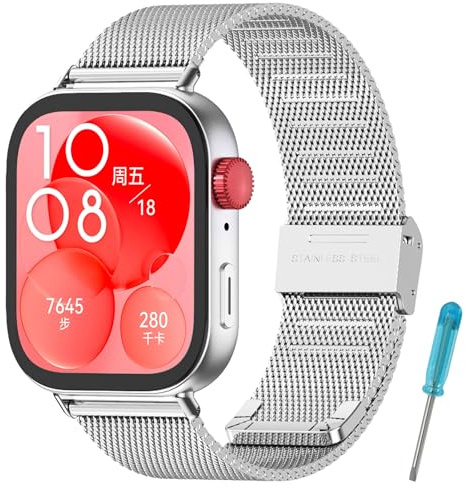 MIJOBS Armband i metall kompatibelt med Huawei Watch Fit 3 armband rostfritt stål justerbar metall armband Huawei Watch Fit3 armband tillbehör, Silver, para Huawei Watch Fit 3, Milanese