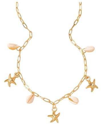 QKEPCY Collar de Conchas para Mujer Niña Collares Concha Natural con Colgante Estrella de Mar Ajustable Accesorios Joyería Verano Hawaiian Playa