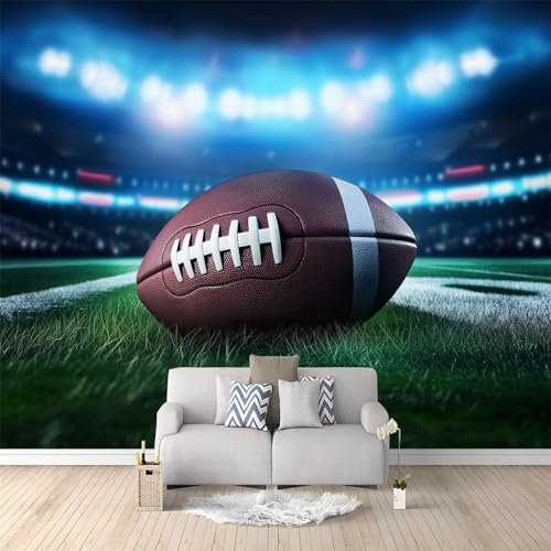 Wall Mural Traditional Realistic American Football Print Photo Wallpaper 400 x 280 cm Non-Woven Premium Wall Mural for Living Room Kids Bedroom Decoration Poster Green and Red