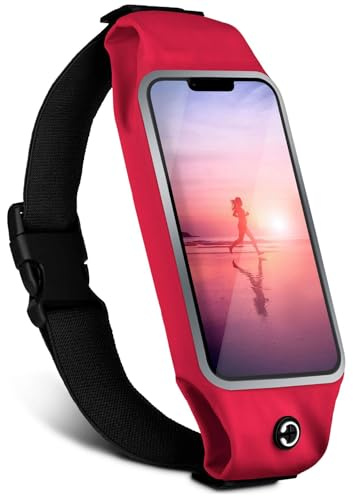 moex Handy Laufgürtel für Xiaomi 14T Pro Lauftasche Jogging Tasche Wasserdicht, Running Belt Touch Fenster leicht, Laufgurt Handytasche zum Joggen Bauchtasche Sport, Rot