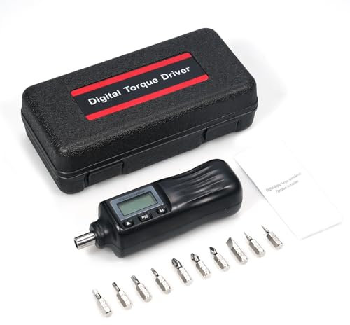 Sanfoelek Tournevis dynamométrique numérique 6,35 mm Tournevis dynamométrique d'électricien avec écran LCD 0,1 à 0,5 N.m Plage de couple réglable Tournevis Couple avec embouts en temps