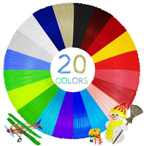 Crossarctic 3D-penna filament PLA, 20 färger 1,75 mm 3D-tryckfilamentpåfyllningar, diametertolerans ±0,02 mm, totalt 100 meter, 3D-pennpåfyllningar för Jandi, LIHUACHEN, MYNT3D, SCRIB3D, Yummici,
