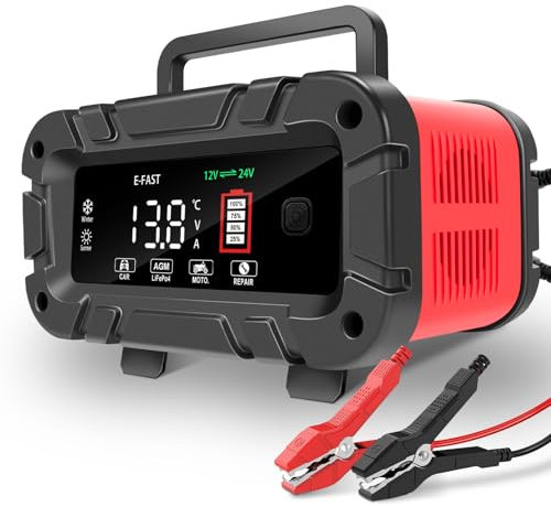 YIFASITE 20Amp Car Battery Charger, 12V/24V Lifepo4 Lead Acid Upgraded Automobile Smart Battery Trickle Charger, Battery Maintainer for AGM, Lithium, Motorcycle Boat Caravan Batteries