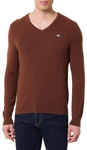 GANT Extrafine lammull V-hals, Mahogny brun, L