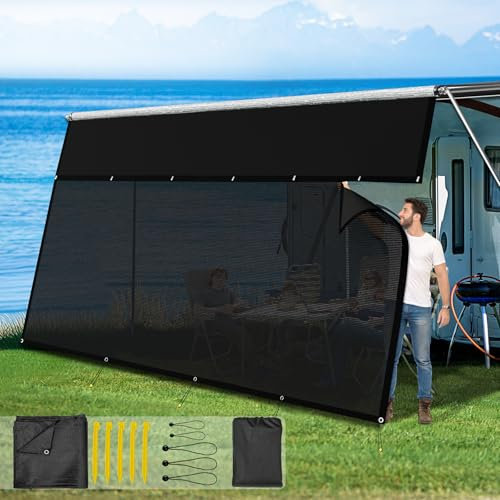 Glamful Toldo para caravana con cremallera, tela Oxford 600D + malla de vinilo, kits completos de pantalla solar para toldo de caravana de 7 x 17 pies 3 pulgadas, color negro