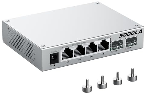 SODOLA 2.5Gb Switch,4 x 2.5G Base-T Ports, 2 x 10G SFP+, Aluminum Alloy Cooling & Magnetic Mounting,2.5 Gigabit Network Switch Fanless Plug & Play, Unmanaged Multi-Gigabit Switch,Lifetime Protection