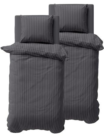 ZIRVEHOME Bettwäsche Set vierteilig, Zwei 155x220cm Bettbezüge, Damast, Microfaser, Schwarz