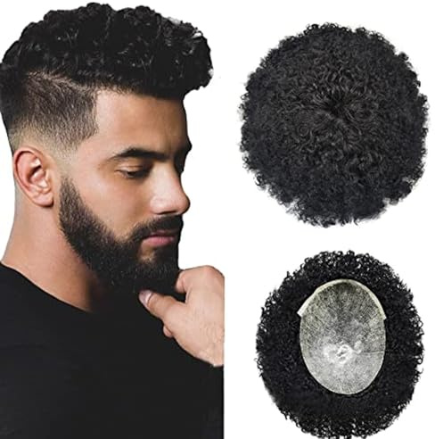 Parrucche da uomo realistiche Afro Uomini Parrucchino Capelli Umani Ricci Pelle Sottile PU Protesi Capillare da Uomo Con Nodi Sistema di Capelli Remy Indiani Unità Parrucche Naturali Pezzo di capelli