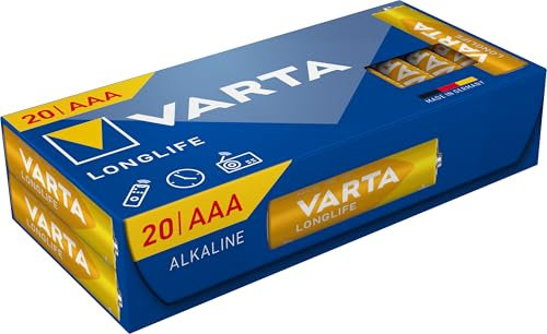 VARTA Piles AAA, paquet de 20, Longlife Power, alcalines, 1,5V, Cube, emballage recyclé à 90%, adaptées pour les télécommandes, les réveils, les radios, les horloges murales, Made in Germany