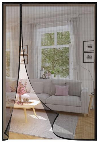 Insektenschutz Fliegengitter Tür mit Klettband, Balkon Fliegengittertür Selbstbausatz, 190x260cm Insektenschutztür Netzvorhang für Terrasse Schwarz