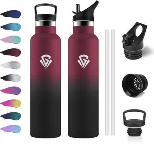 Bouteille Inox 1L, Gourde Inox avec Paille, Étanche & Réutilisable, Acier inoxydable à Double Paroi Isolée, sans BPA, Gourde Isotherme pour Enfant, Adultes, Sport, Alpinisme, Cyclisme, Camping