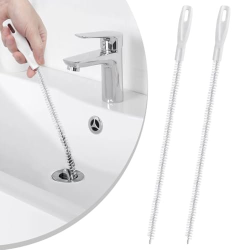 XYGK Sink Cleaning Brushes, 2 Pcs 45cm Sink Unblocker Brushes for Hair and Gunk Removal, Flexible Shower Drain Snake Unblocker for Kitchen Bathroom Plug Hole Clogs