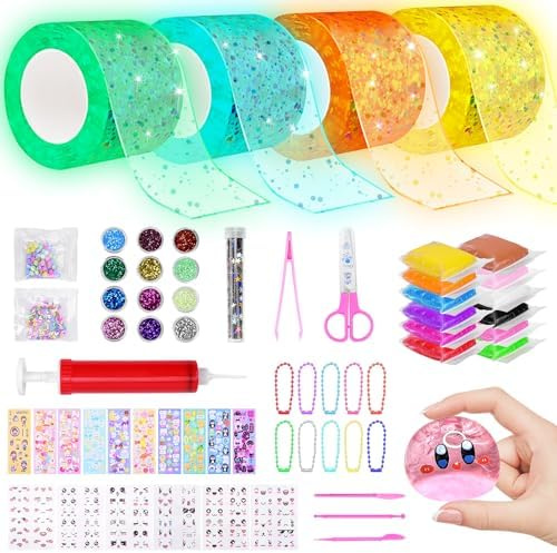 Meetory Nano Tape Bubbles Set - Juego de 63 cintas brillantes en la oscuridad con pegatinas de lentejuelas DIY Kit