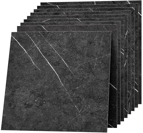 Pavimento in PVC autoadesivo da 30 x 30 cm, design marmo, effetto vinile, laminato in vinile, impermeabile e durevole, per soggiorno, cucina, bagno, balcone, nero e grigio, 50 piastrelle da 4,5 m²