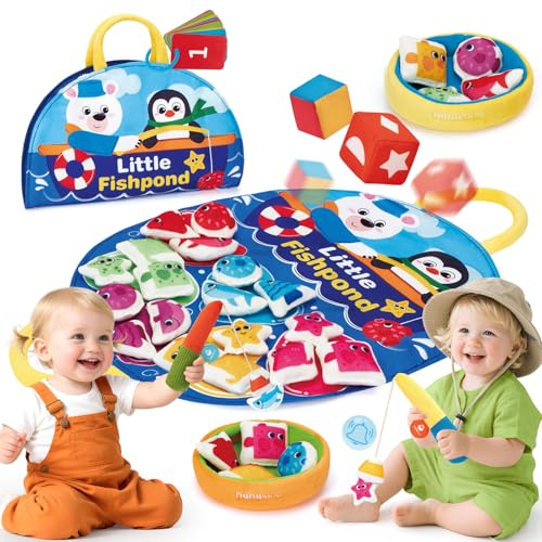 hahaland Juguetes Niños 2 años Montessori - Juego Pesca de Tela Que Enseñan Colores, Formas, Motricidad Fina - Juguetes Educativos Regalo Bebe 1 2 3 año Niño Niña