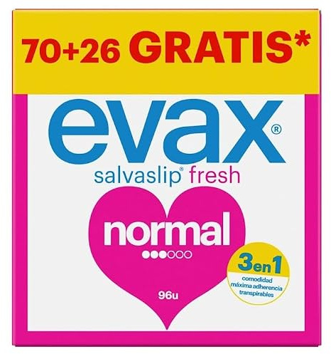 Evax Salvaslip Normal in Bustine, Confezione da 96 (70+26 gratis), Sistema Antiodore, Freschezza e Protezione