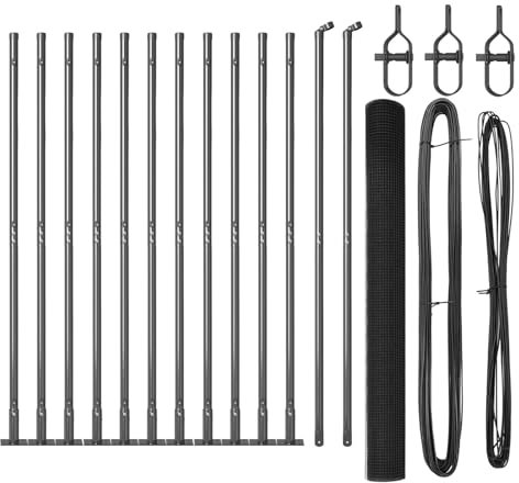vidaXL Cerca de Alambre Soldado con 13 Postes con Brida Gris 1.5X25 m Construcción de Metal Duradera para Seguridad Exterior y Definición de Límites Set Jardín Moderna de Acero