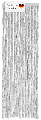 Lemodo Türvorhang Wohnwagen, Flauschvorhang 56x185 cm, Camping Vorhang als Fliegengitter für die Tür, Insektenvorhang, Fliegenschutz (56x185 hellgrau/weiß)