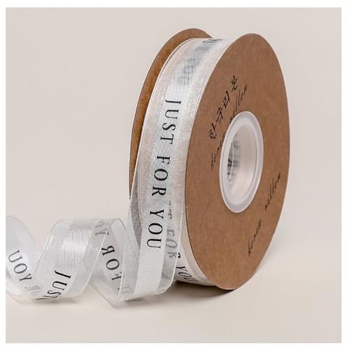 JUST FOR YOU Geschenkband 45 Yards × 25 mm Schleifenband Organzaband | Bedrucktes Stoffband, Dekoband zum Basteln, Halbtransparent Band für Blumenstrauß Geschenkverpackung Hochzeit Deko