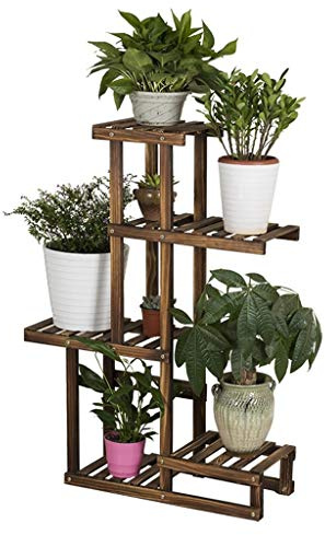Portafiori, porta piante, anticorrosione, robusto e in legno, scaffale per fiori con 4 ripiani, espositore per piante da giardino multistrato, soggiorno, camera da letto, balcone, decorazion