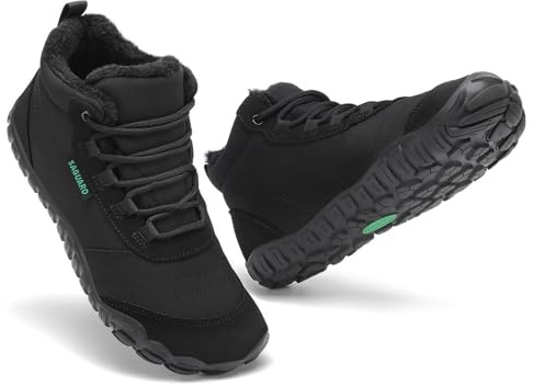 SAGUARO Donna Barefoot Scarpe Invernali Stivaletti Imbottiti Calde Scarponcini Invernali Stivali da Neve Scarponi per Uso Quotidiano & Tempo Libero Nero, Gr.38