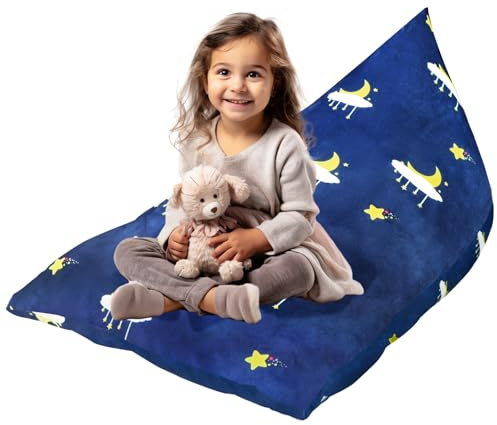 KOLACEN Stuffed Animal Bean Bag Cover Soft Storage Bean Bags for Kids Without Filling, Foldable Kids Sofa Children's Adult Beanbags for Kids Children Large Capacity 250L Blue Starry Sky