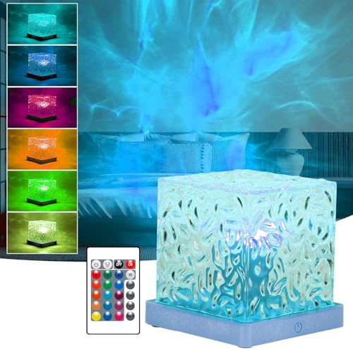 LuminaLux Light Projector, 16-Color RGB Ocean Wave Sensory Light With 16 Colours, LED Crystal Cube Lamp, Remote Control Dimmable Night Light for Kids, Bedroom, Living Room, Nightstand, Party, Romantic