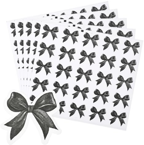 SOFPLATE 500Pcs Black Sticker Bows Coquette Bow Stickers PP Self Adhesive Waterproof Aesthetic Bowknot Scrapbook Seal Decorative Decals for DIY Crafts Reward Card Envelope Water Bottle Laptop Decor