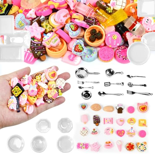 JNEYVIC 150 Pcs Juguetes de Cocina para niñ-os Accesorios Comida Miniatura Resina Utensilios Cocina Juguete Bebida Miniatura Cocina Alimentos Juguetes Cocinita Juguete de Chef 1:12 para Niñ-os Hij-os
