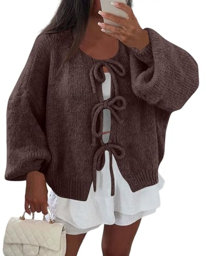 Generisch Strickjacke Damen Kurz Grobstrick Cardigan Damen Elegant Winterjacke Warm Dicke Strickjacken Zum Binden Übergangsjacke Rundhals Oversize Strickmantel Frauen Langarm Grobstrickjacke