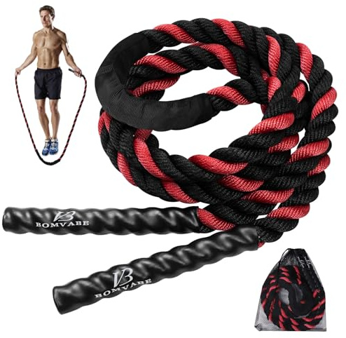 Bomvabe Schweres Springseil Erwachsene 1 kg für Fitness Muskelaufbau, 3 m Langes Gewichtetes Springseil für Training Fitnessstudio Indoor Outdoor, Schwarz und Rot