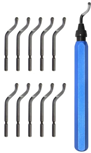 Sbavatore di Attrezzi Set, 11 Pezzi, Sbavatura Strumento con 10 Lame di Ricambio, Sbavatura Strumento Universale, 360°Rotazione Sbavatore per Metallo per Plastica, Alluminio, Rame e Acciaio