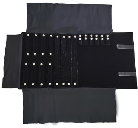 IZIHQA 1 Juego Bolsa De Rollo De Joyería De Viaje, Anillo Bolsa De Almacenamiento Joyería Plegable Bolsa De Viaje Organizador De Rollo, Para Collar Pulsera Pendientes Anillo (Negro)