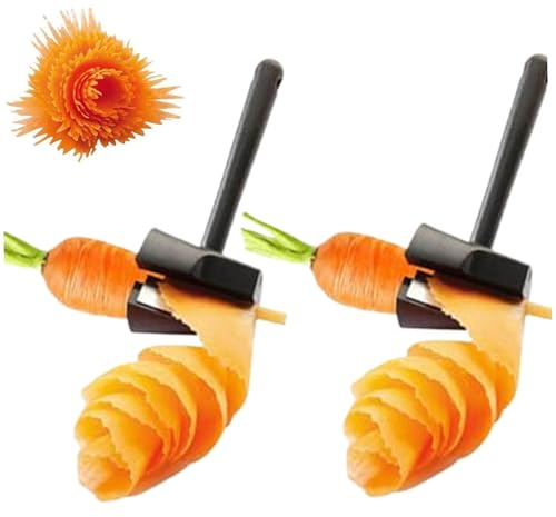 2Pcs Cucumber Slicer Stainless Steel Carrot Peeler and Curler Spiral Black Cucumber Shred Slicer Root Vegetables Fruits Sharpener Kitchen Gadgets Tool Vegetable Peeler