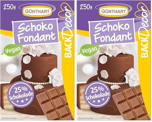 Günthart BackDecor Schokoladen Fondant, 250 g, 100% Vegan, Palmölfrei, Schokoladengeschmack zum überziehen von Torten und Kuchen, zum Modellieren geeignet, 2er Pack (1 x 250 g)