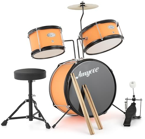 Batería Electrónica De 3 Piezas Para Niños Principiantes - Incluye Platillo, Tom, Bombo Con Pedal, Baquetas y Asiento Ajustable. Kit De Percusión Musical Para Niños y Niñas, Color Negro.