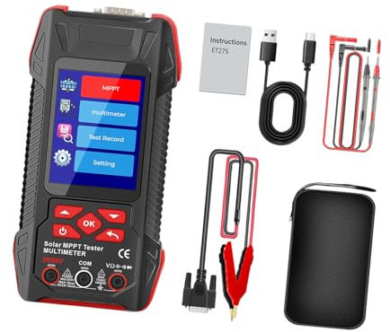 JUJUFREE Tester fotovoltaico professionale con MPPT ad alta potenza per batterie e inverter componenti solari con ampio LCD