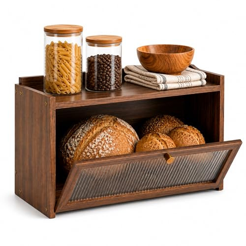 AH® Brotkasten Holz Vintage mit Sichtfenster – Brotbox mit Belüftung – Bread box– Brotbewahrung im Landhausstil