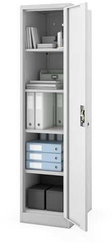 Jan Nowak Aktenschrank Büroschrank Metall, abschließbar, 185 x 60 x 45 cm | Ordnerschrank und Dokumentenschrank, 4 verstellbare Böden je 50 kg, 3-Punkt-Schloss, 2 Schlüssel, Wandmontage